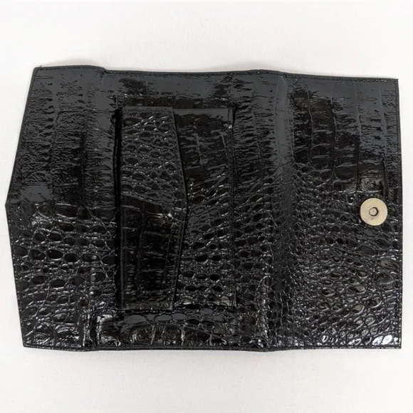 Belle Rose Formal Wallet Patent Leather Crocodile Embossed Shiny Black Retro - Picture 6 of 9